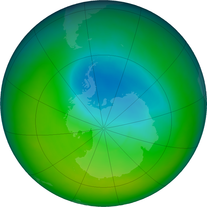 Antarctic ozone map for November 2016